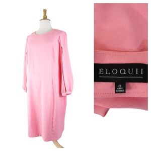 Eloquii Womens Plus Size Pink Cut Out Balloon Sleeve Midi Sheath Dress Size 26